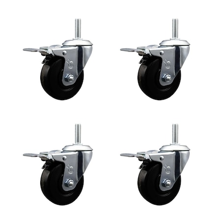 Service Caster 35 Inch Phenolic Swivel 58 Inch Threaded Stem Caster Set with Total Lock Brake SCC-TSTTL20S3514-PHR-58212-4